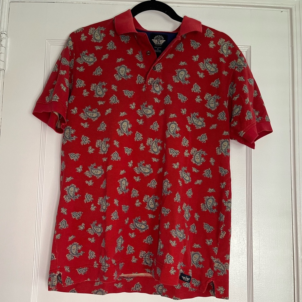 Dockers Red Paisley Polo Vintage Style Polo Men’s Small